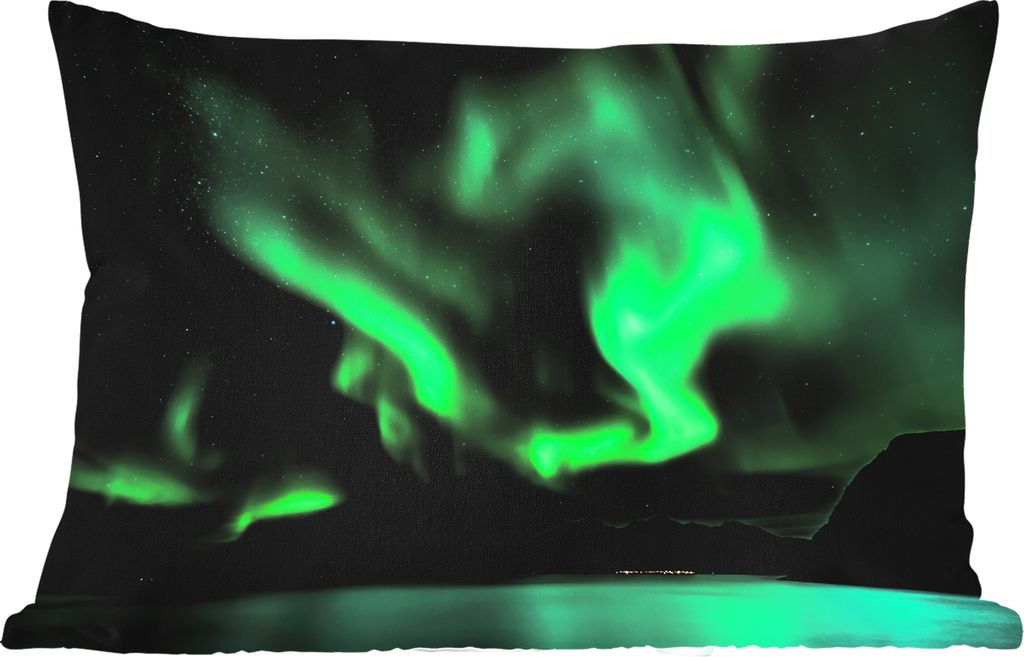 MuchoWow Outdoor Kissen - Nordlichter - Wasser - Norwegen - 50x30 cm - Wetterfest - Lounge Kissen - Sofa kissen - Wohnzimmer Dekoration