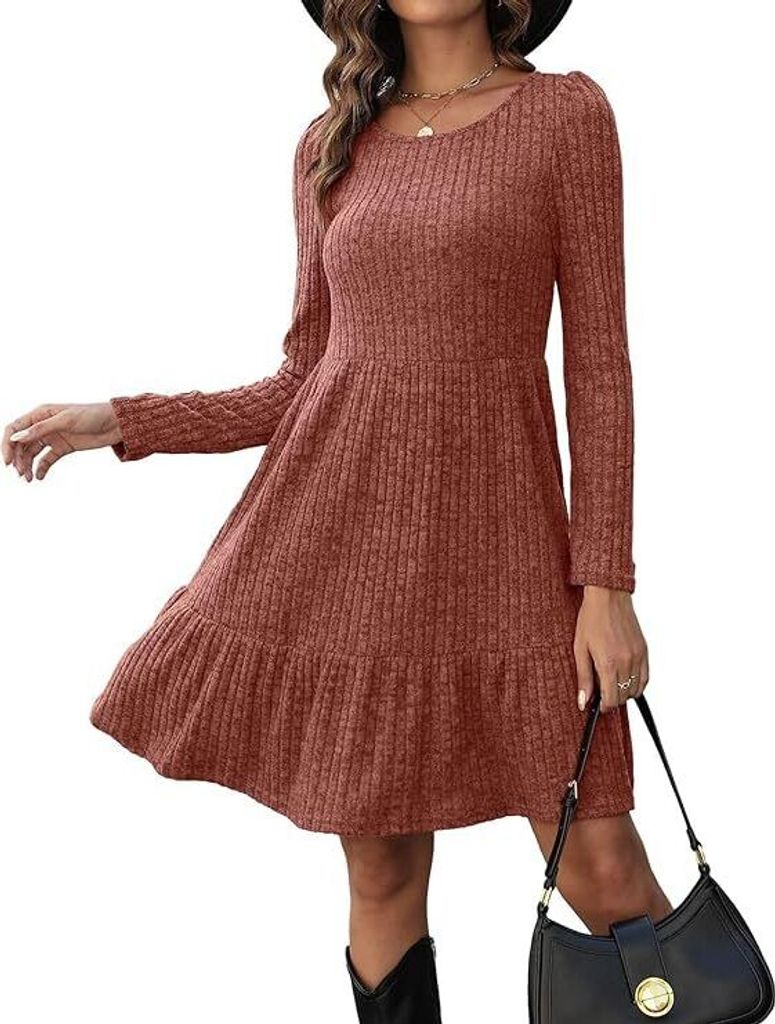 Kleider für Damen, Langarm-Pulloverkleid, Damen, Rundhalsausschnitt, A-Linie, Freizeitkleid, Herbst und Winter