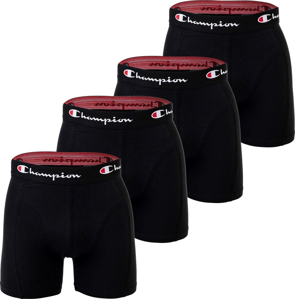 Champion Herren Boxershorts, 4er Pack - Baumwolle, Logobund, einfarbig Schwarz M