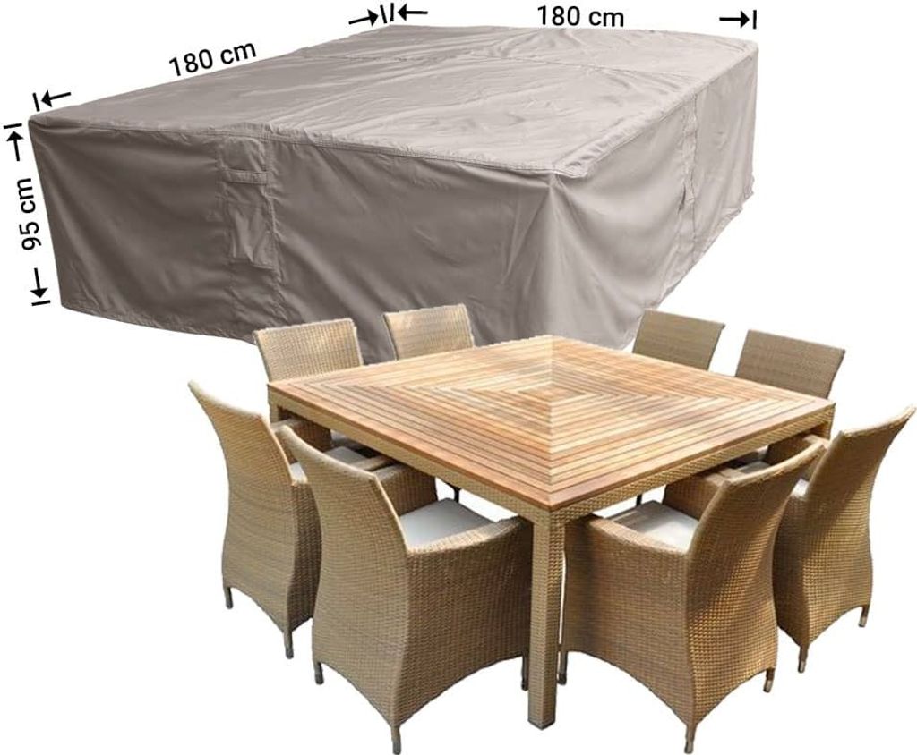 Raffles Covers Abdeckplane für Gartenmöbel 180 x 180 H: 95 cm | Atmungsaktiv | Wasserdicht | UV-beständig | Doppelnähte | Elastischer Kordelzug