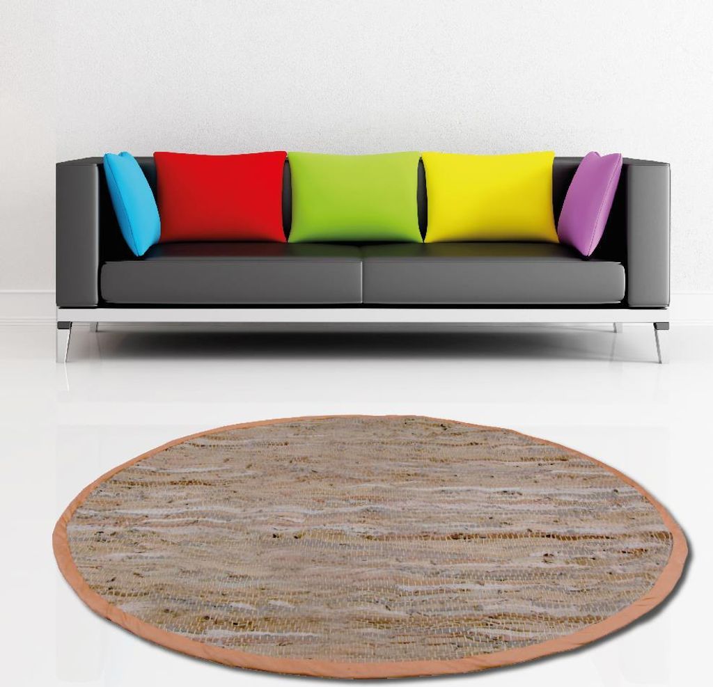 Flickenteppich Lederteppich Teppich strapazierfähig ( 150cm Rund / Beige)