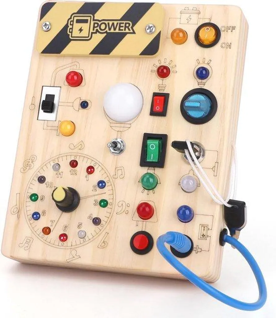 Plateau de jeu en bois avec interrupteurs et lumières LED pour enfant