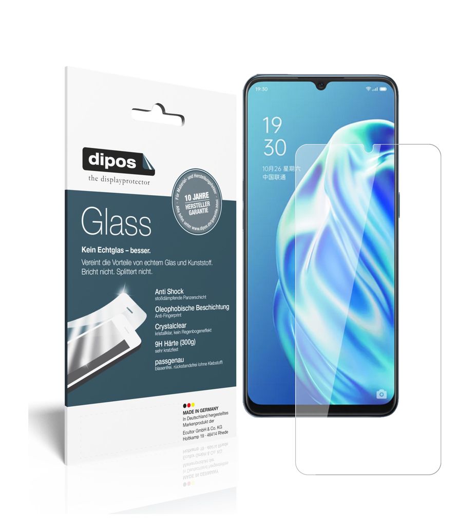 2x Schutzfolie für Oppo F15 - Anti-Shock 9H Folie dipos Glass Kunststoffglas