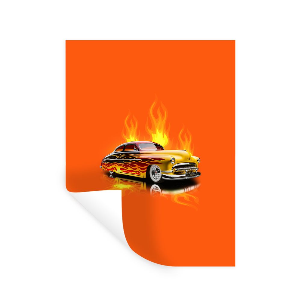 MuchoWow Wandtattoo Wandsticker Wandaufkleber Auto - Flammen - Orange - Feuer - Vintage 60x80 cm Selbstklebend und Repositionierbar - Repositioni...