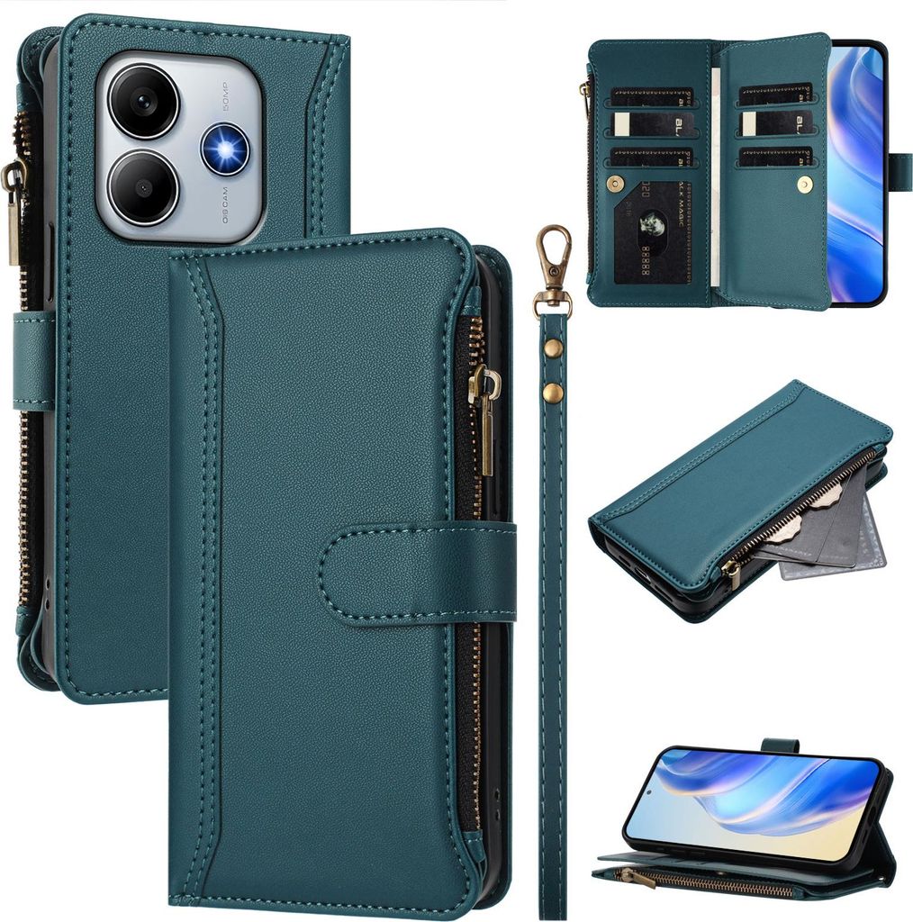 Handyhülle für Xiaomi Redmi Note 14 5G/Poco M7 Pro 5G Reißverschluss Geldbörse Kunstleder Klapphülle mit Kartensteckplatz, Ständer, Handschla...