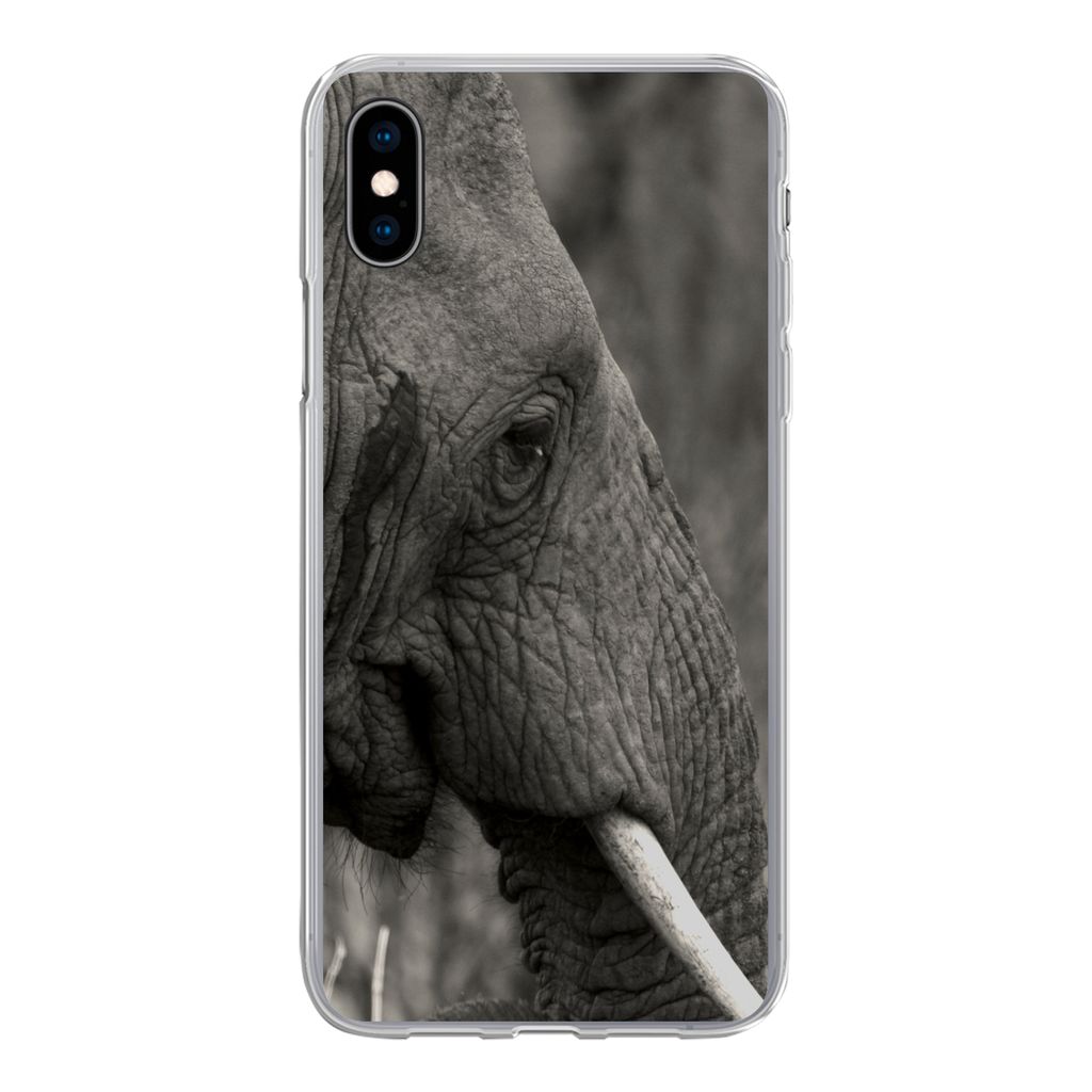 MuchoWow Handyhülle Schutzhülle Hülle für iPhone Xs Elefant - Tiere - Schwarz - Weiß Silikon Softcase Handy Hülle - Handytasche