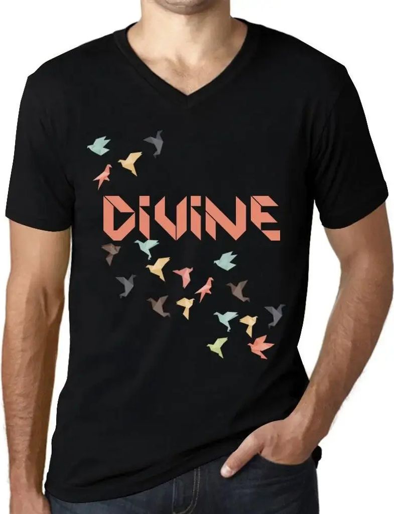 Herren Grafik T-Shirt V-Ausschnitt Origami göttlich – Origami Divine – Öko-Verantwortlich Vintage Jahrgang Kurzarm Lustige Druck Geburtstag G...