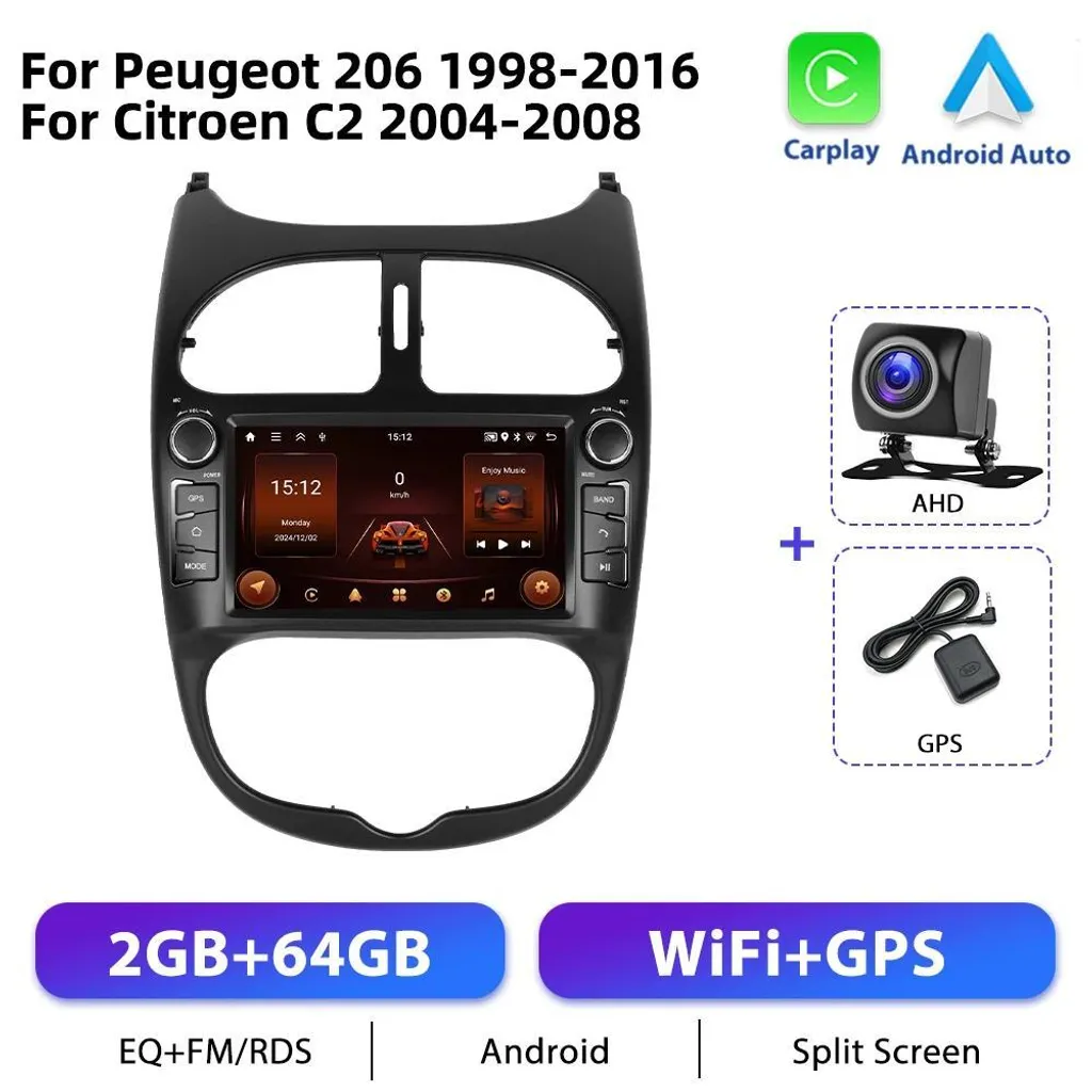 Système Multimédia 2-DIN Android 11 - Écran HD 7 Pouces - 2GB 64GB ROM