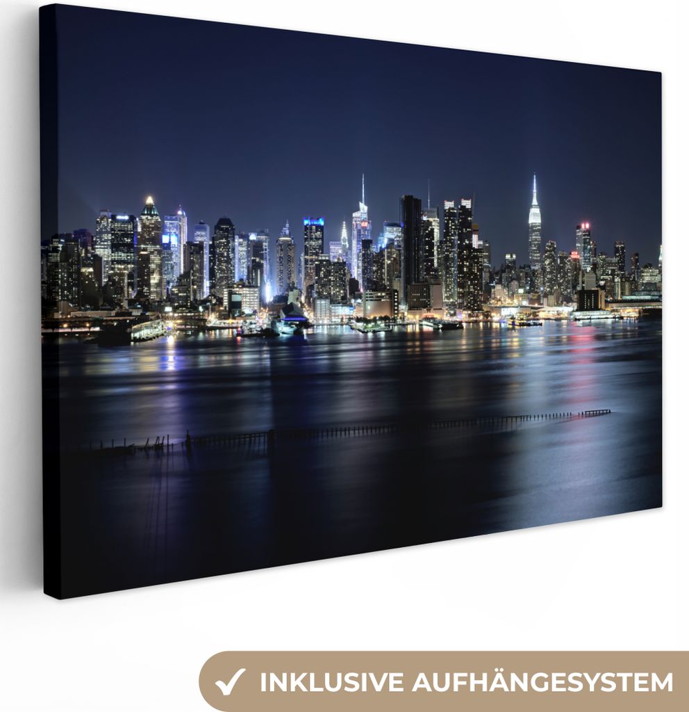 OneMillionCanvasses - Leinwandbilder - 150x100 cm, New York - Sternenhimmel - Empire State Building, Wandbilder Kunstdruck Wanddekoration