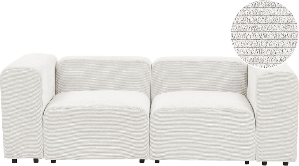 BELIANI 2-Sitzer Sofa Cremeweiß Cord-Stoffbezug Modular mit Breiten Hohen Armlehnen Niedrige Rückenlehne Modern Wohnzimmer Polstersofa Modulsofa