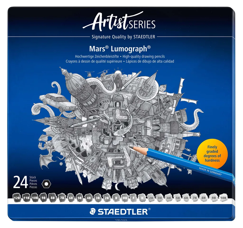 Crayons Graphite Hexagonaux Mars Lumograph 24ST Coffret de Dessin