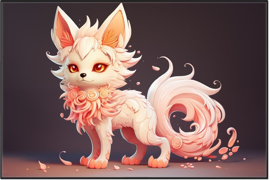 Wallario Wandbild Rosafarbiger Kitsune, Größe: 61 x 91,50 cm, Poster mit schwarzem Aluminiumrahmen