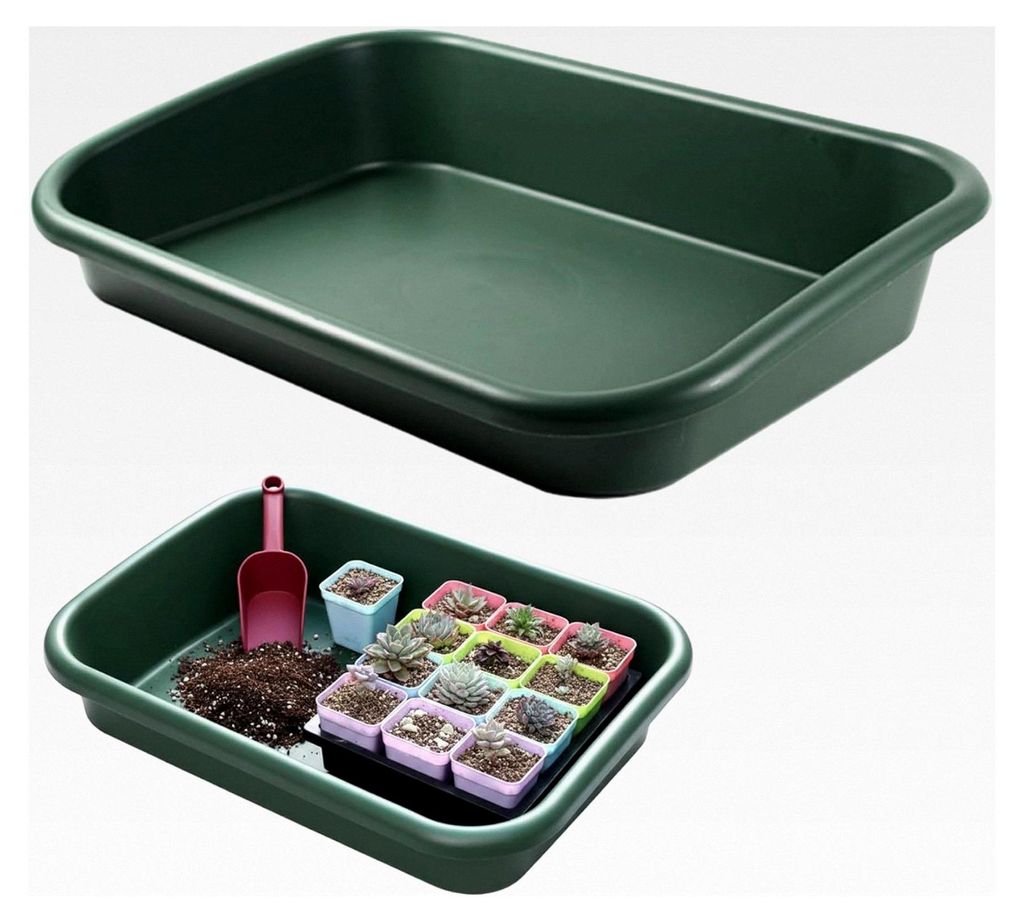 Blumenerde, 17 x 12 x 3 Zoll, Mehrzweck-Gartenmatte zum Umtopfen und Samenstart, Kunststoff-Pflanzenschale für Innen- und Außenbereich, grün