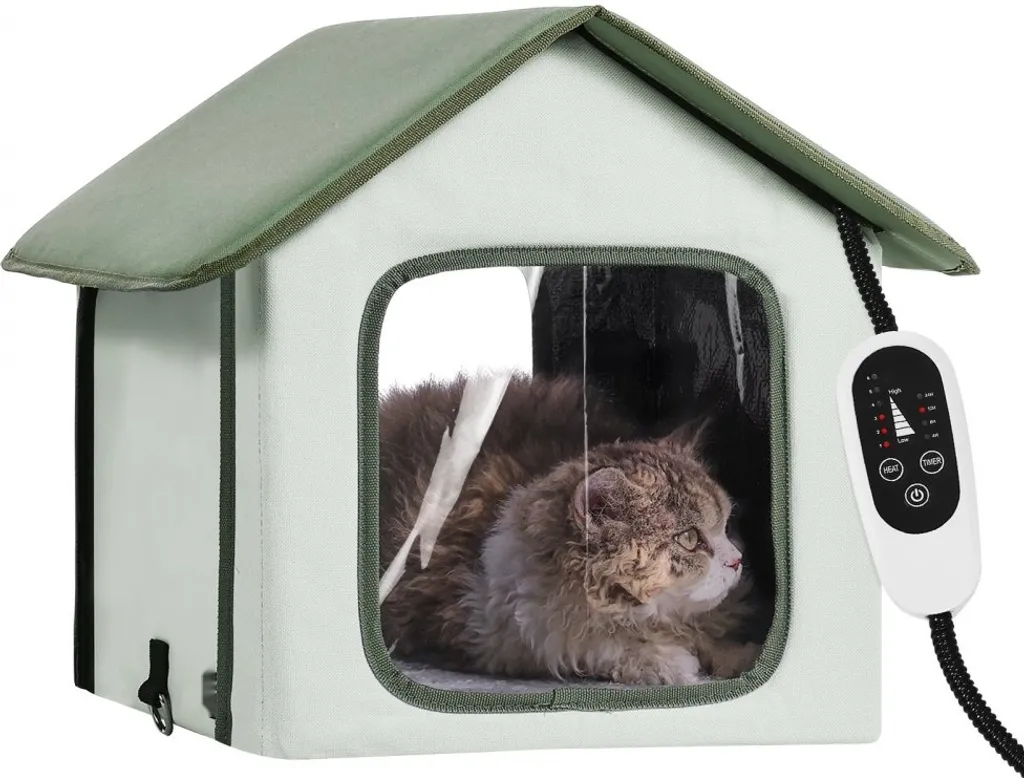 Maison chauffante pour chat et petit chien - Abri isolant Vert 40cm haut