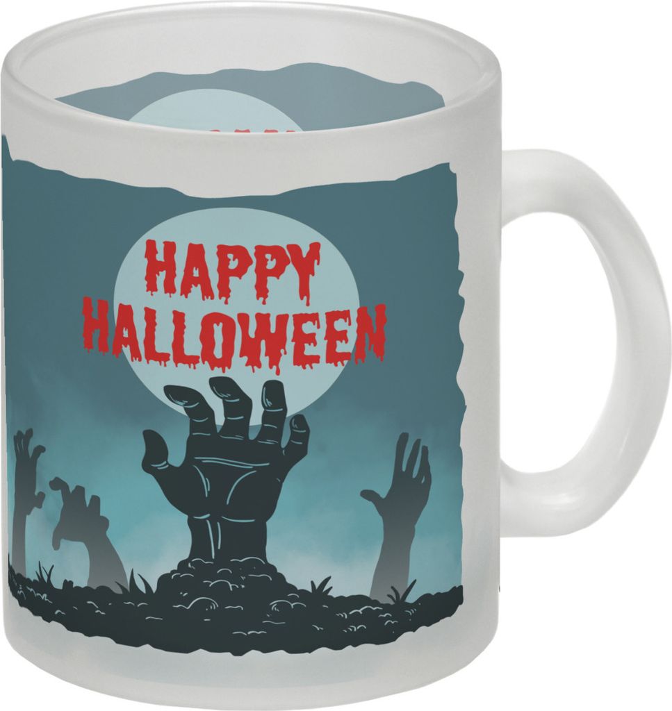 Happy Halloween Glas Tasse mit gruseligen Zombiehänden