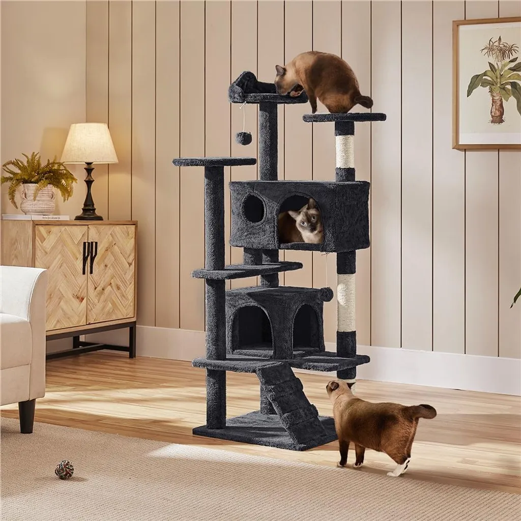 Albero Tiragraffi Yaheetech 139cm Nero - 3 Piattaforme e 2 Grotte Offerta - 9