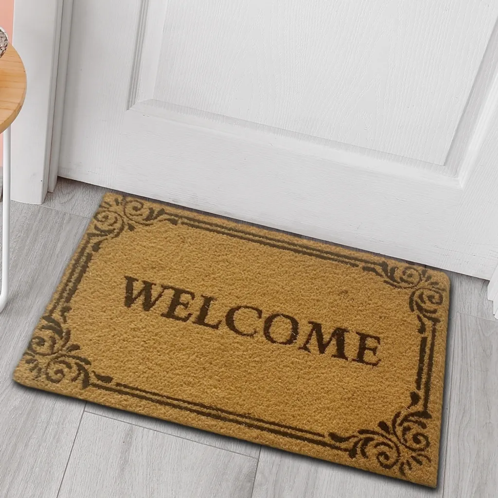 Paillasson Coco Naturel Welcome Noir 45x75 cm - Tapis Entrée Durable