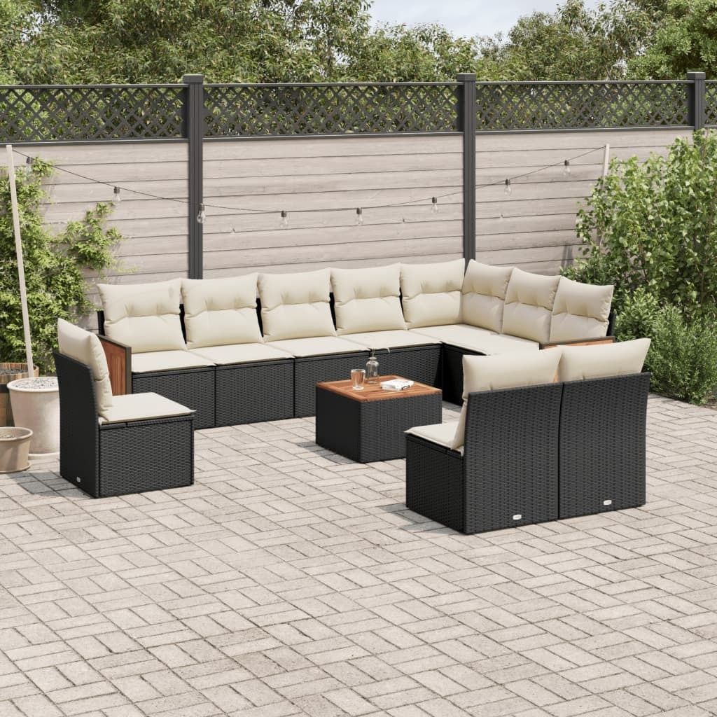 Design 11-tlg. Garten-Sofagarnitur mit Kissen Schwarz Poly Rattan, Gartenmöbel-Sets 2024 Neu