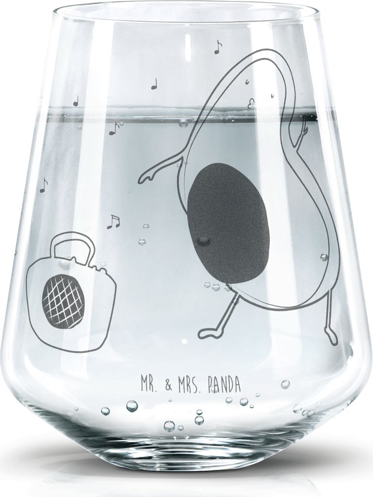 Mr. & Mrs. Panda Glas Avocado Tanzen - Transparent - Geschenk, Wasserbecher, Trinkgefäß, Trinkglas, Wasserglas, Fröhlich, Party, Musik, Singen
