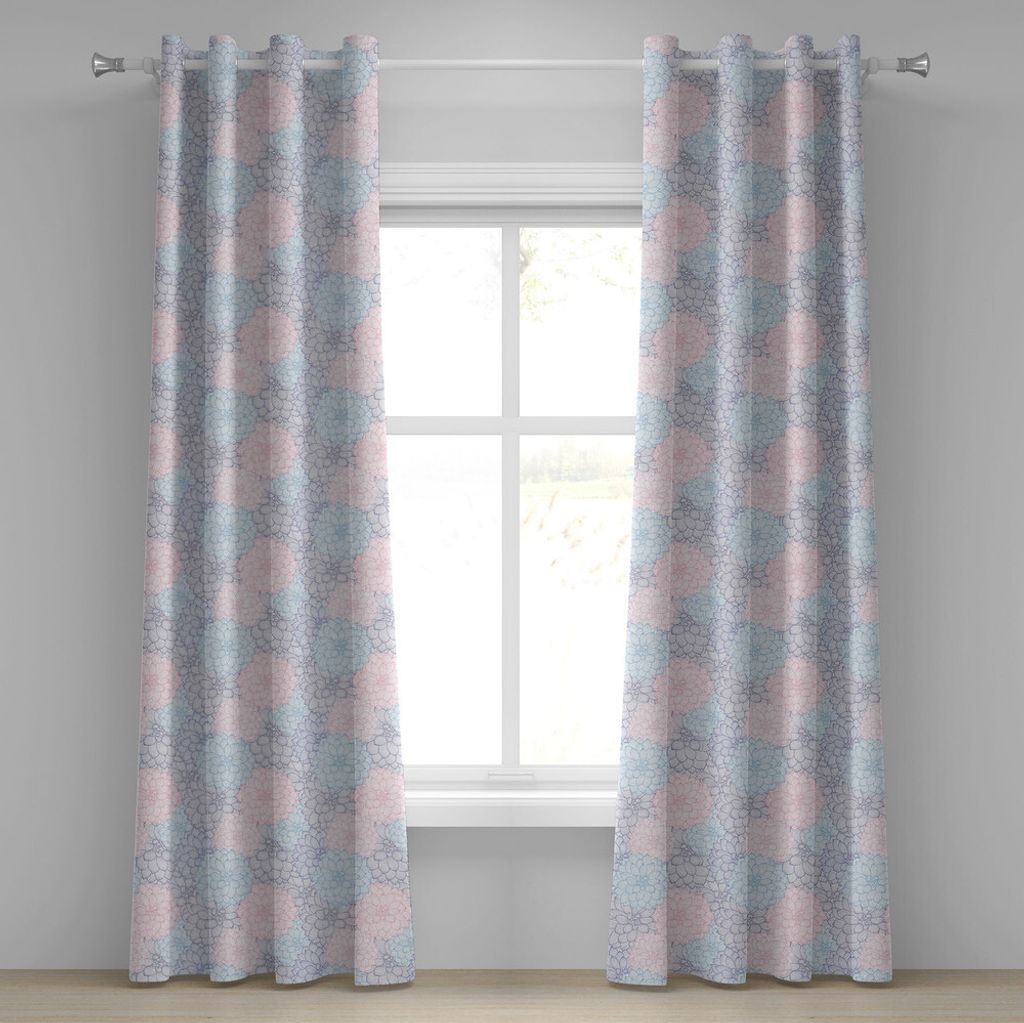 ABAKUHAUS Dahlie Ösenvorhang, Stripy Hand-Drawn Dahlia-blasse farbige Blüten in rosa Purpur und Blau, Dekorative 2-Panel-Fenstervorhänge, 280 cm...