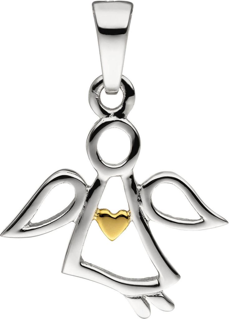 Anhänger Halsschmuck Engel Engelchen mit Herz, 925 Silber, teilvergoldet