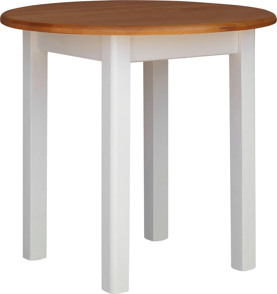 Tavolo rotondo bianco in legno di pino massiccio con piano in colore ontano 90 cm