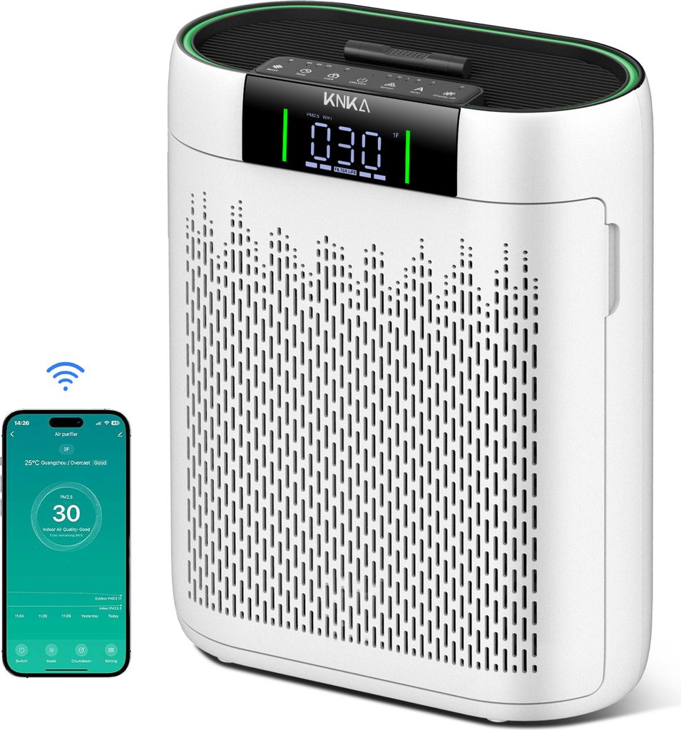 KNKA Luftreiniger für Allergiker CADR 200m³/h für 75m2, Air Purifier mit HEPA gegen 99,97% von Schimmel Staub Pollen Tierhaare Gerüche, PM2,5 ...