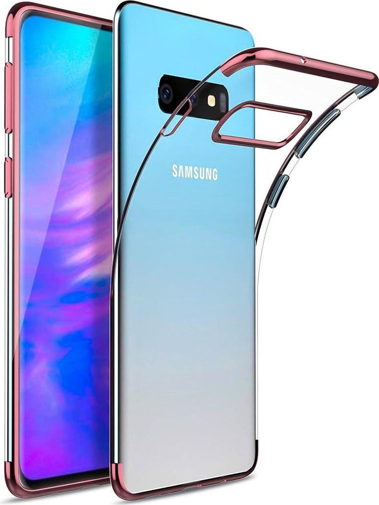 TPU Hülle für Samsung Galaxy S10 Case Silikon Cover Transparent mit Farbrand Handyhülle