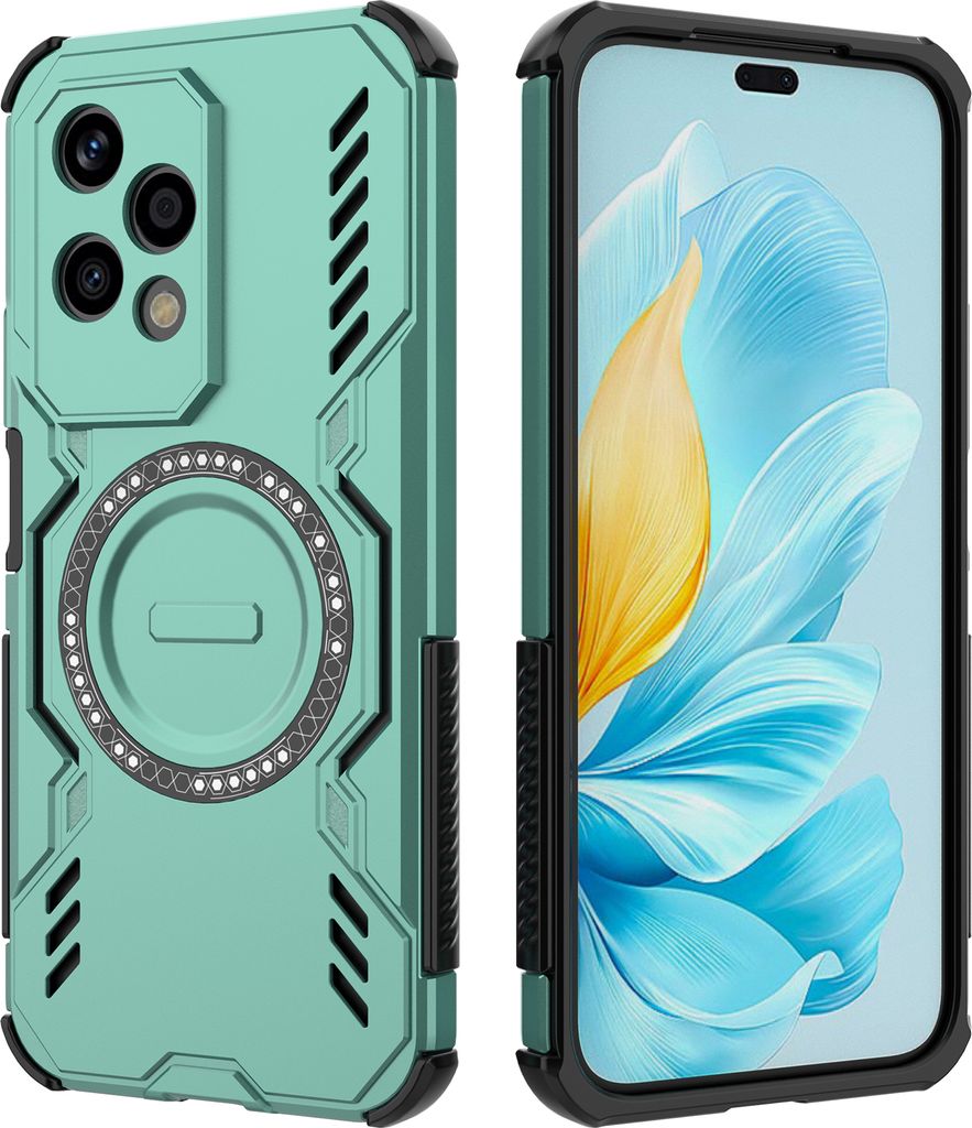 Magnetisch Hülle für Honor 200 Lite, Hybrid PC TPU Bumper Stoßfestes Loch Wärmeableitung Handyhülle Grün
