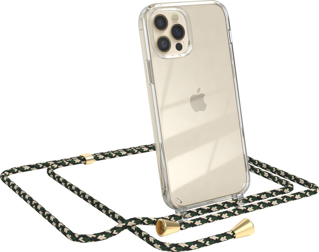 EAZY CASE Handykette kompatibel mit Apple iPhone 12 / 12 Pro, Handyhülle mit Umhängeband, Handykordel, Schutzhülle Clear, Band in Grün
