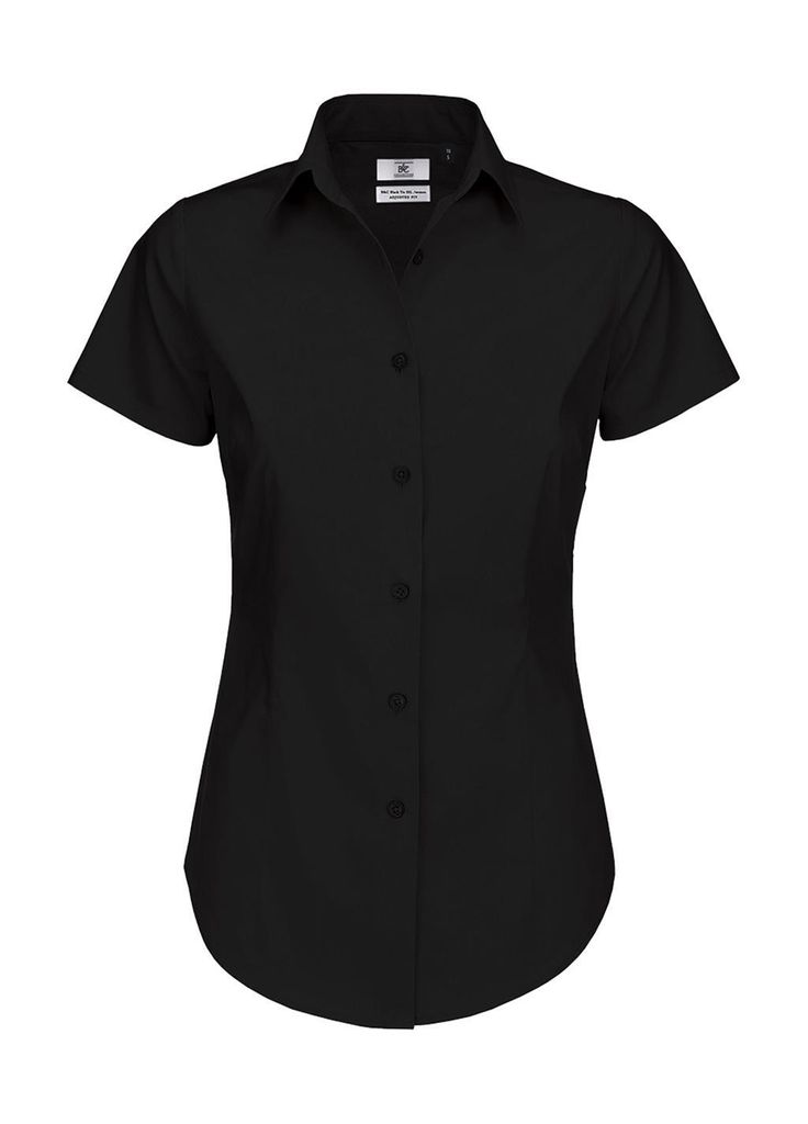 B&C Damen Business Bluse Oberteil T-Shirt Longsleeve Shirt kurzarm, Größe:3XL, Farbe:Schwarz