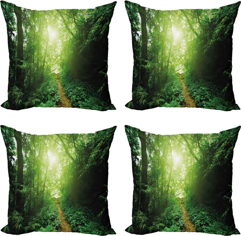 ABAKUHAUS Landschaft Kissenbezug Set (4 Stück), Weg im Dschungel von Malaysia, Moderner Doppelseitiger Digitaldruck, 50 cm x 50 cm, Grün