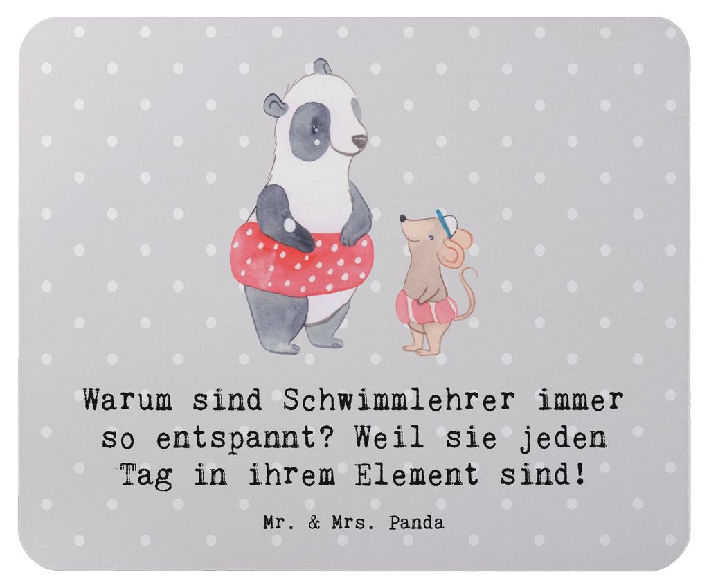 Mr. & Mrs. Panda Mousepad Entspannte Schwimmlehrer - Grau Pastell - Geschenk, Lehrer, Schwimmausbildung, mousematte, Mentor, personalisierte Gesche...