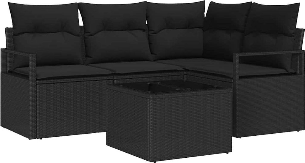 Sofa Set 5 pcs Schwarz Poly-Rattan