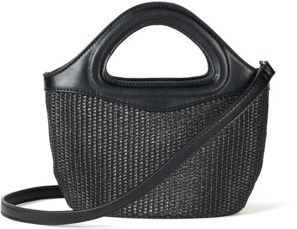 Petit sac en raphia noir ultra léger avec fermeture - Finition luxe