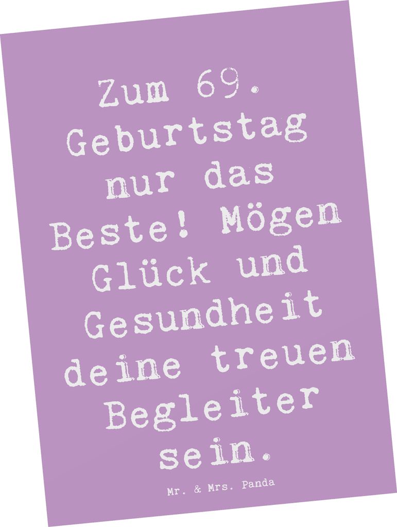 Mr. & Mrs. Panda Postkarte Spruch 69. Geburtstag Glück - Lavendeltraum - Geschenk, Wertschätzung, besondere Gelegenheit, Fotokarte, Freude, Ansic...