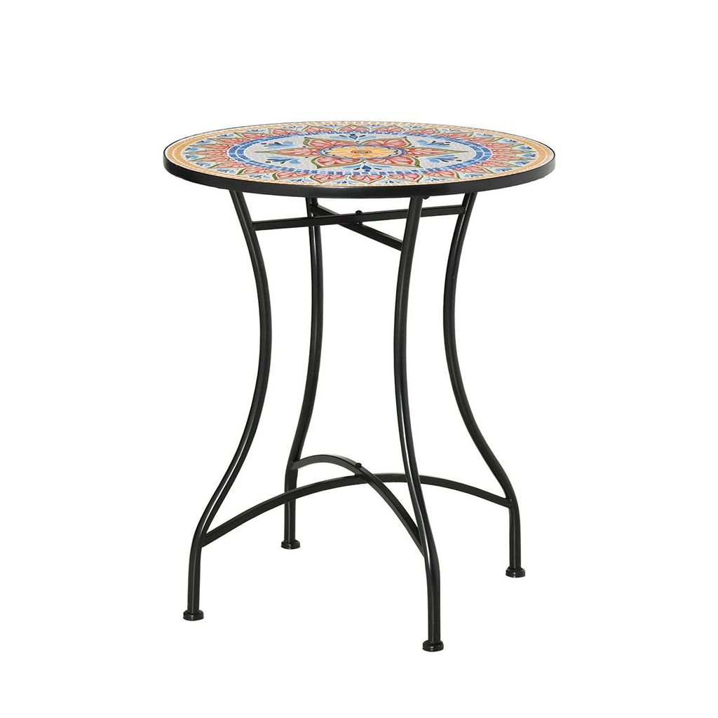 Gartentisch mit Mosaikplatte Keramik Balkontisch Terrassentisch Ø60 cm Rot+Blau+Weiß