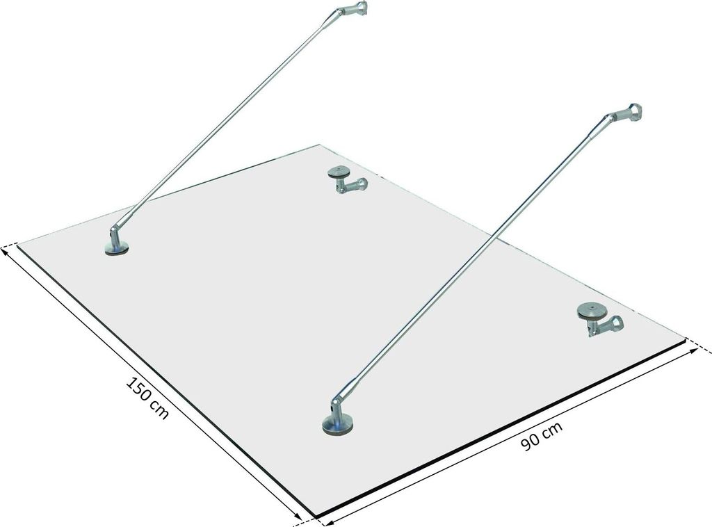 Glas-Vordach / Türvordach, gehärtetes Glas, Edelstahl, transparent, 150 x 90 cm