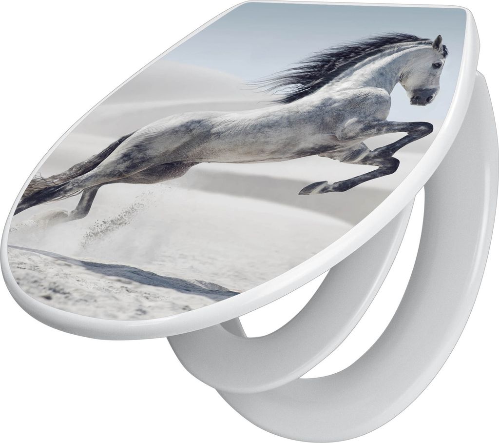banjado Familien WC Sitz mit Absenkautomatik 37x44,5x5cm -Wildes Pferd - Klodeckel/Klobrille mit kindersitz aus hochwertigem Polypropylen - univers...
