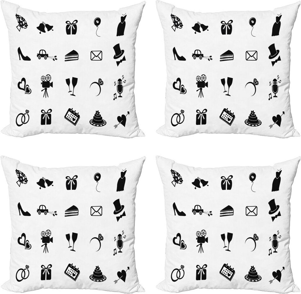 ABAKUHAUS Verlobungsfeier Kissenbezug Set (4 Stück), Minimalistisch, Moderner Doppelseitiger Digitaldruck, 45 cm x 45 cm, Schwarz und weiß