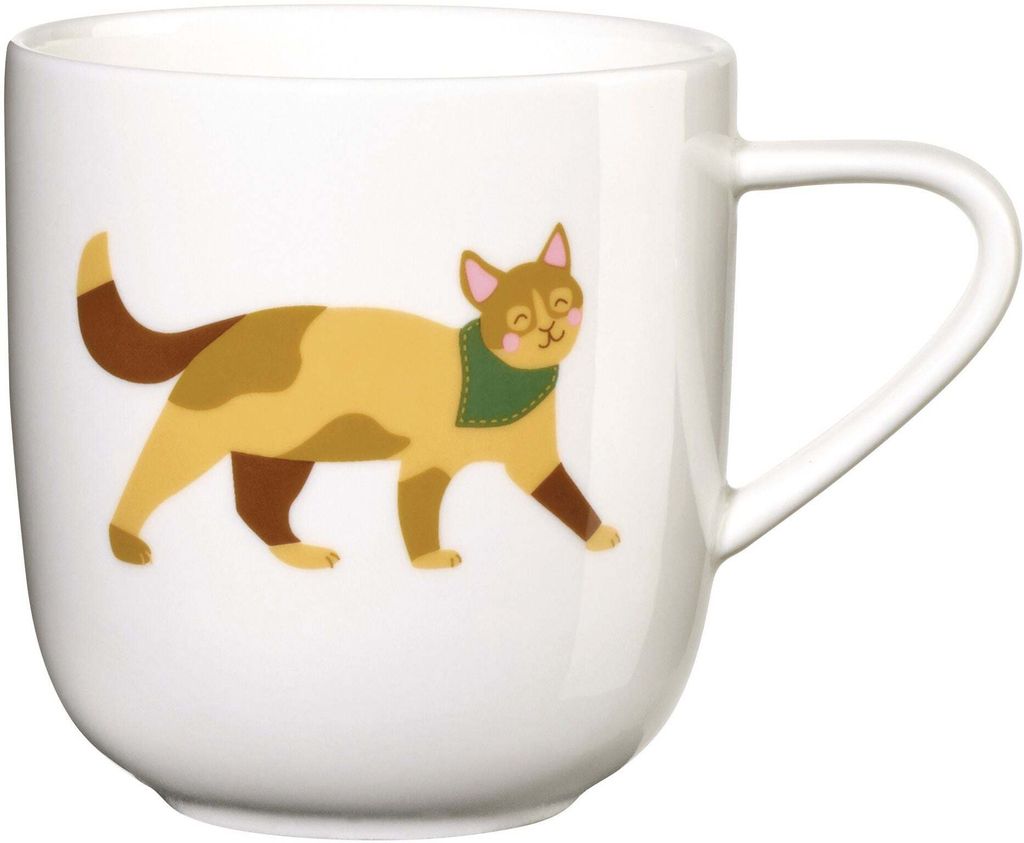 ASA Selection kids Henkelbecher Kater Kasimir, Henkel Becher, Tasse, Teetasse, Fine Bone China, Weiß Glänzend, 250 ml, 38066314