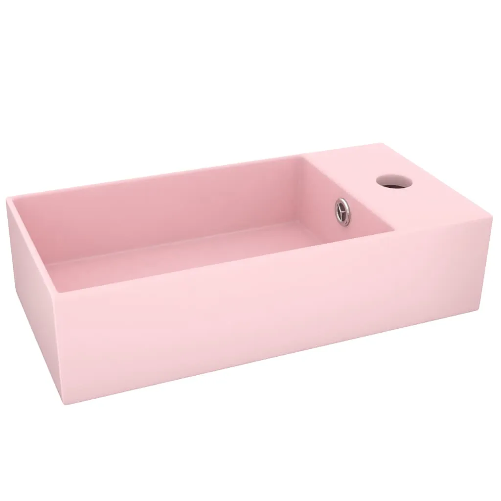 Lavabo de salle de bains rose mat en céramique avec sécurité trop-plein