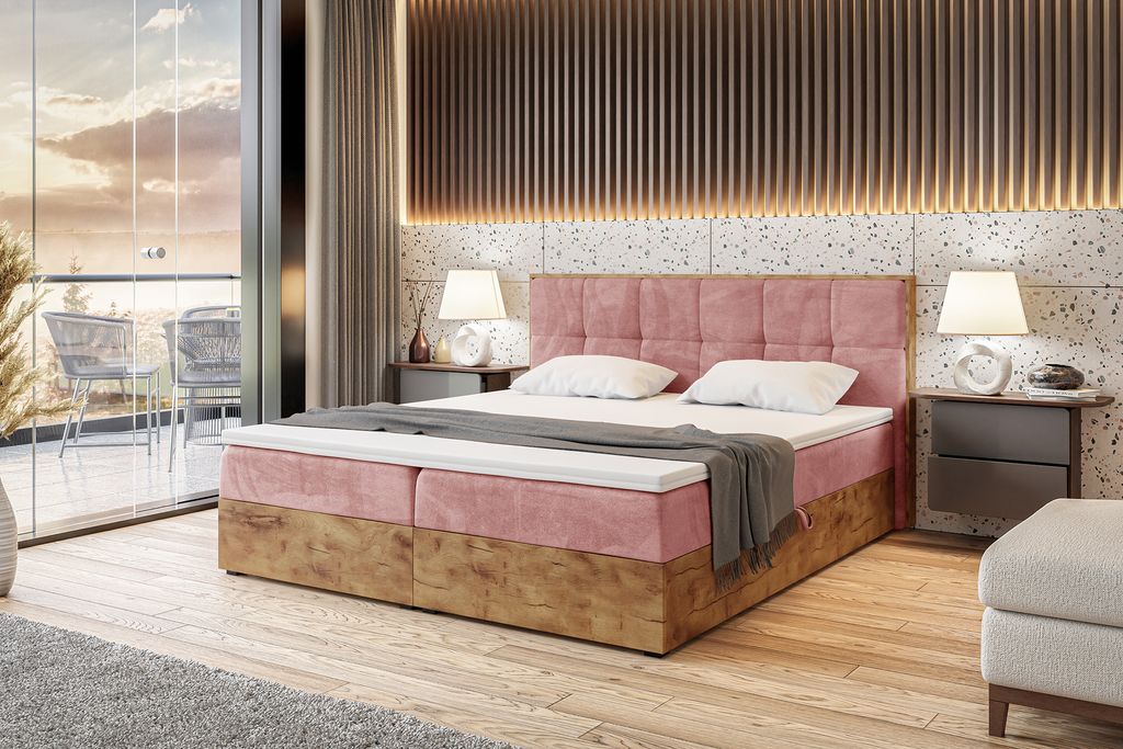 MEBLINI Boxspringbett mit Bettkasten - Gepolstert Doppelbett mit Matratze und Topper - Polsterbett mit Stauraum - Bett mit Kopfteil - Stauraumbett ...
