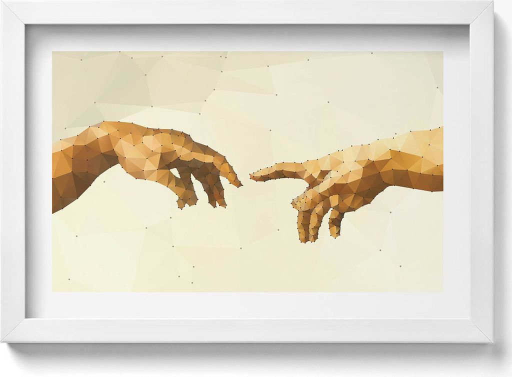 Erschaffung von Adam– Wandbild mit Rahmen – Gerahmtes Bild – Wanddekoration – 30x20 cm – Weiß Rahmen