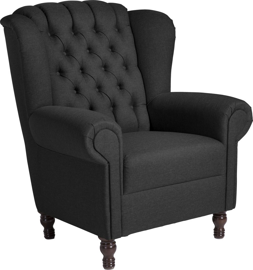 Max Winzer Ohrenbackensessel Vary - Flachgewebe schwarz - Maße: 91 x 90 x 101 cm