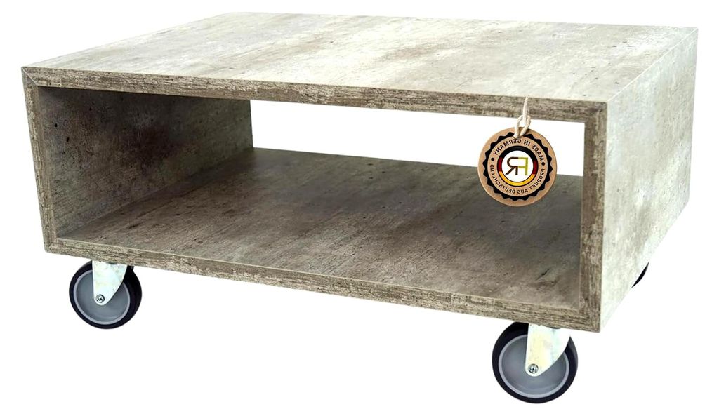 Beistelltisch in Betonoptik 60x40x30 cm - Moderner Wohnzimmertisch - Stabiler Couchtisch mit Rollen - Kleiner Kaffeetisch - Sofatisch - Hergestellt...