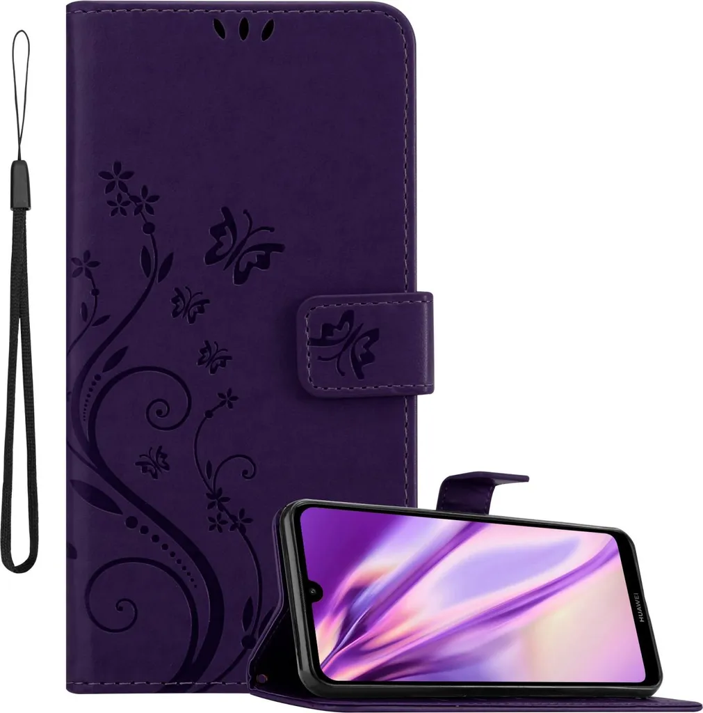 Cadorabo cover per Huawei Y7 2019 / Y7 PRIME 2019 cover protettiva in viola cover protettiva custodia per telefono cellulare custodia fiori custodia fiori