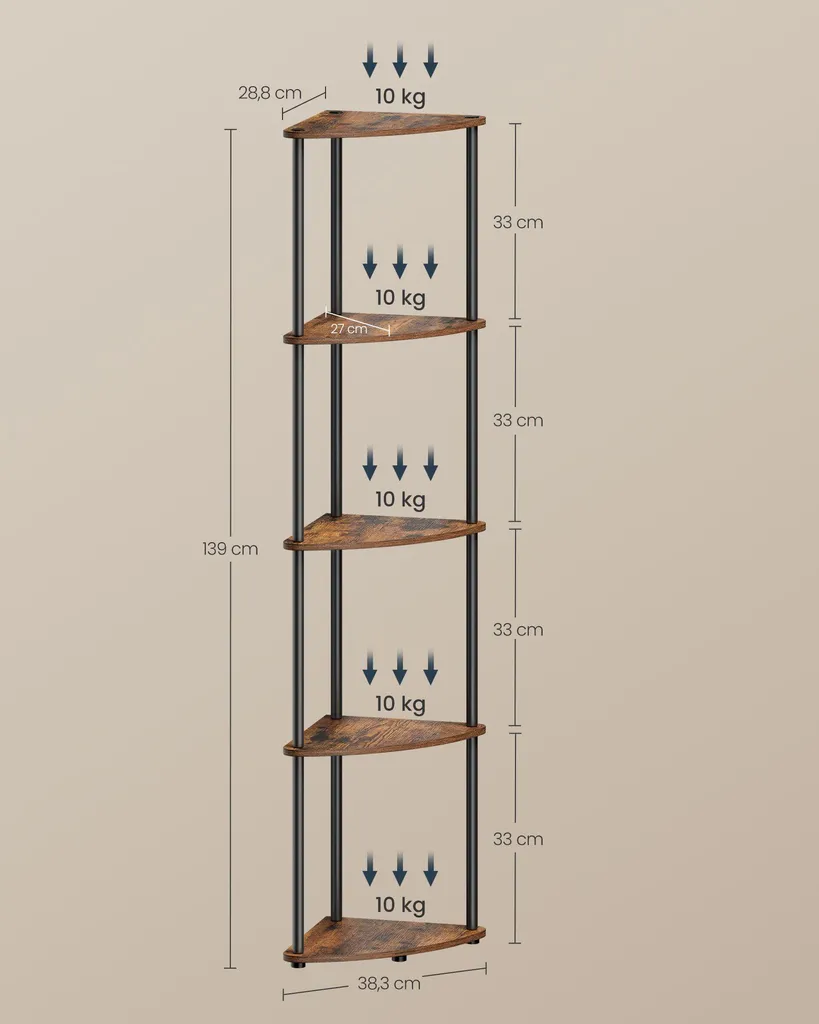 Bibliothèque d'angle 5 niveaux pour salon et bureau brun vintage bois - 6