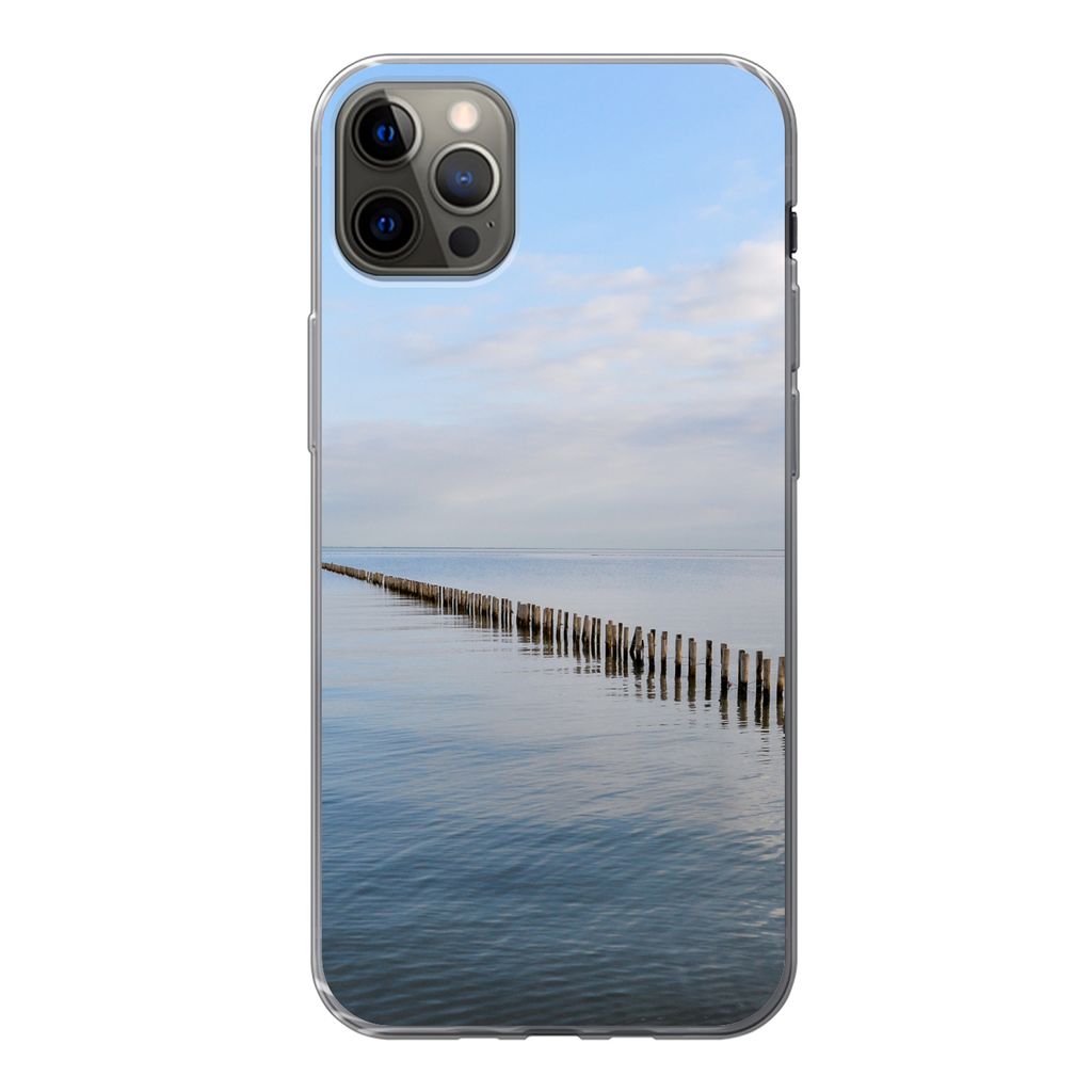 MuchoWow Handyhülle Schutzhülle Hülle für iPhone 13 Pro Max Nordsee - Wolken - Wasser Silikon Softcase Handy Hülle - Mobiltelefon