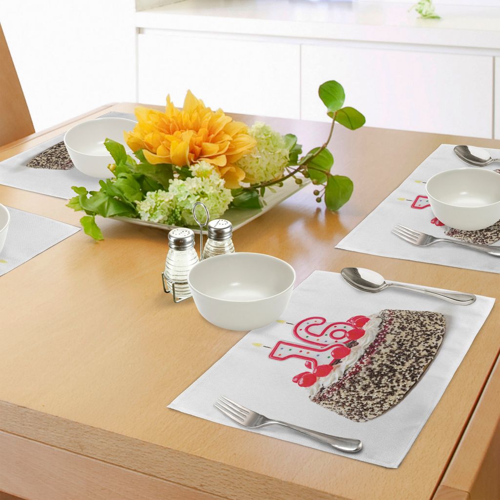 ABAKUHAUS 16. Geburtstag Platzmatten, Köstlicher Kuchen mit brennendem Kerzenständer und Cherry Yummy Tasty Dessert Image, Tiscjdeco aus Farbfest...